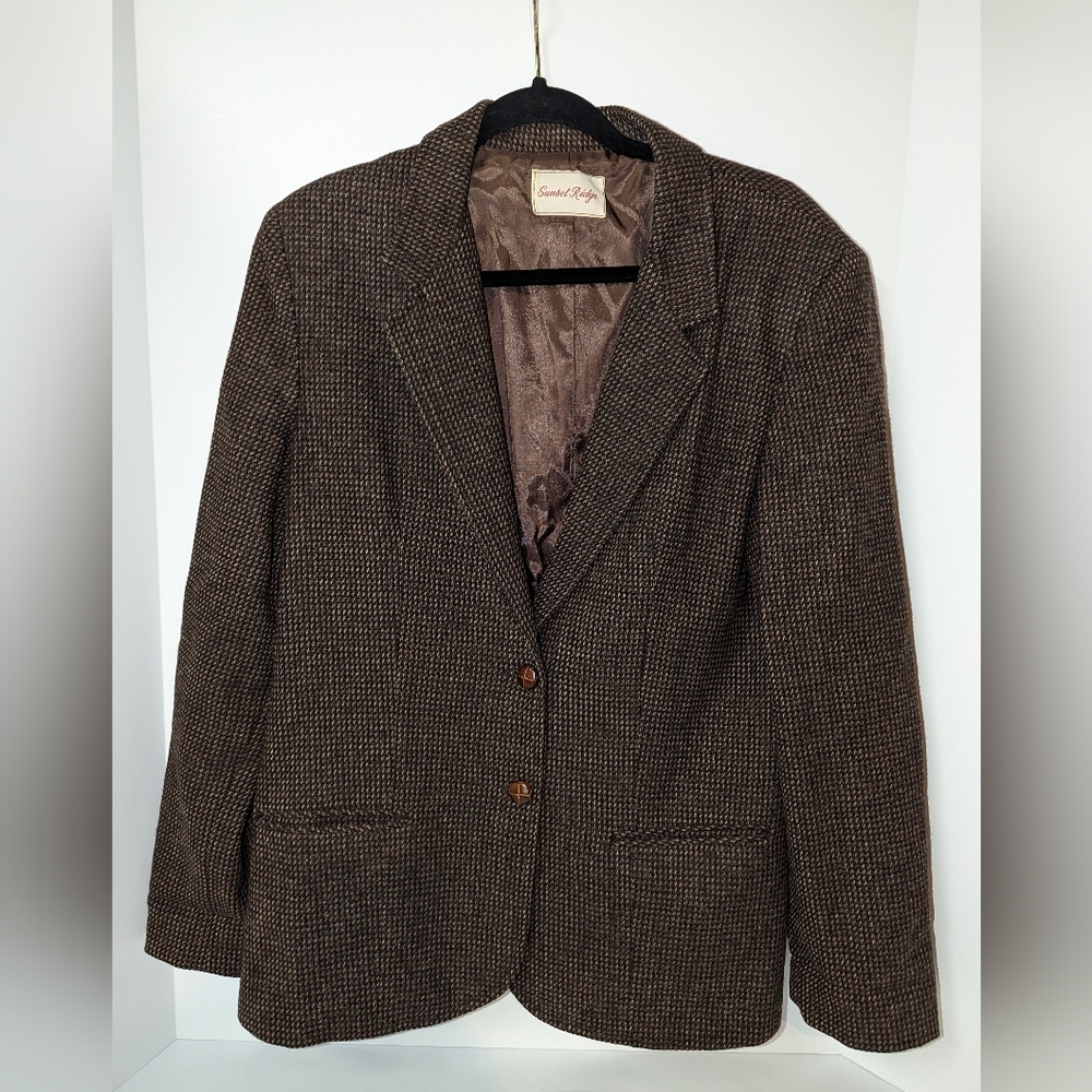 Vintage Sunset Ridge 100% Wool Blazer, Brown, Women's M/L